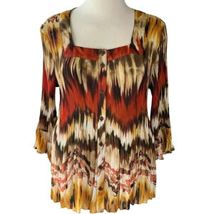Cato Pleated Crinkled Button Down Sheered Chiffon Tops Blouse Size 2X Ombre